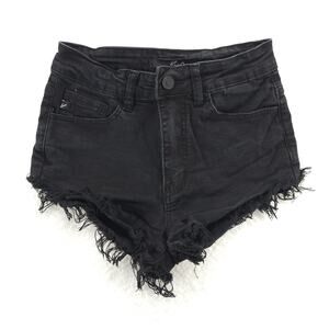KanCan Cut-Off Shorts Women's 24 Black Denim Cotton Frayed Hem 5-Pockets Zip Fly